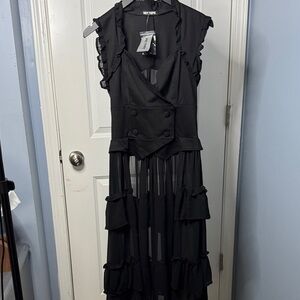 Hot Topic Black Ruffled Sheer Tiered Maxi Dress